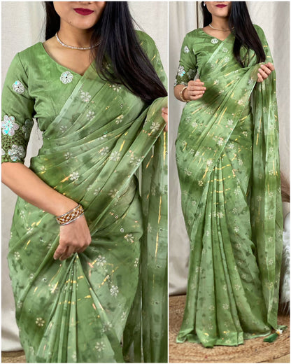 Soft Georgette Saree With Rainbow Zari Checks