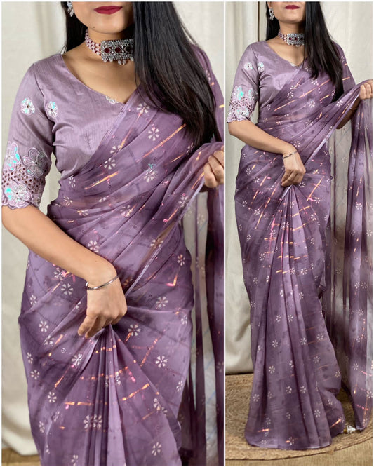 Soft Georgette Saree With Rainbow Zari Checks