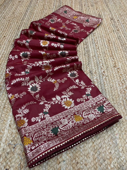 Soft Russian Silk Saree With Finest Zari and Meenakari Weaving