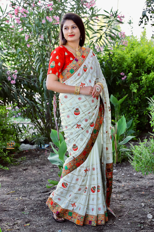 Soft Dola Silk Saree With Embroidery and Jacquard Border Work