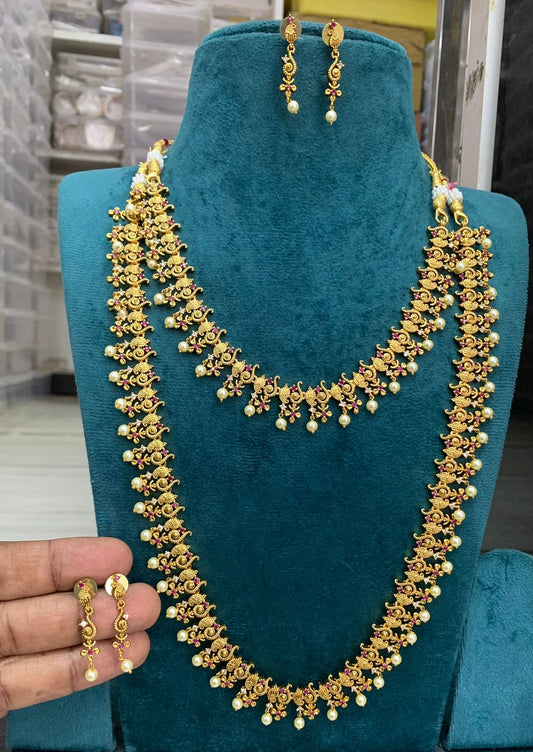 Gold Plated Long and Short Necklace Set