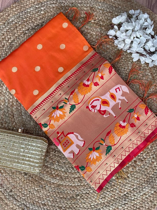 Soft Paithani Silk Saree With Rich Zari Weaving