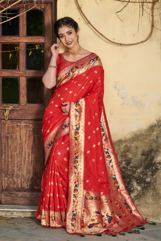 Soft Banarasi Paithani Soft Silk Saree With Fancy Meena Zari Work
