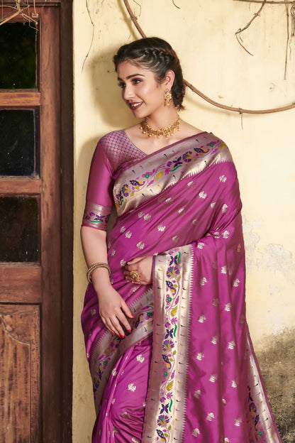 Soft Banarasi Paithani Soft Silk Saree With Fancy Meena Zari Work