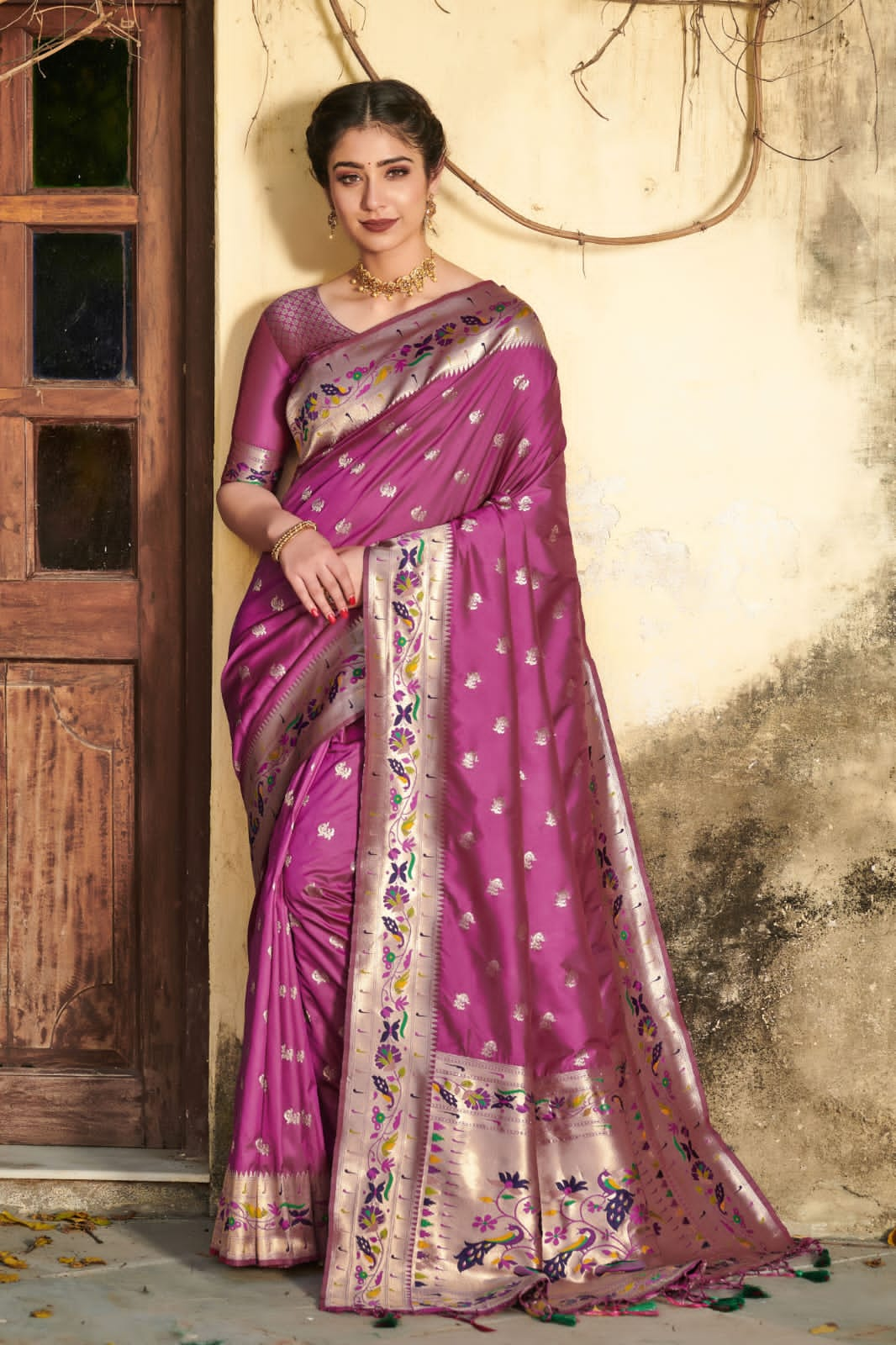 Soft Banarasi Paithani Soft Silk Saree With Fancy Meena Zari Work