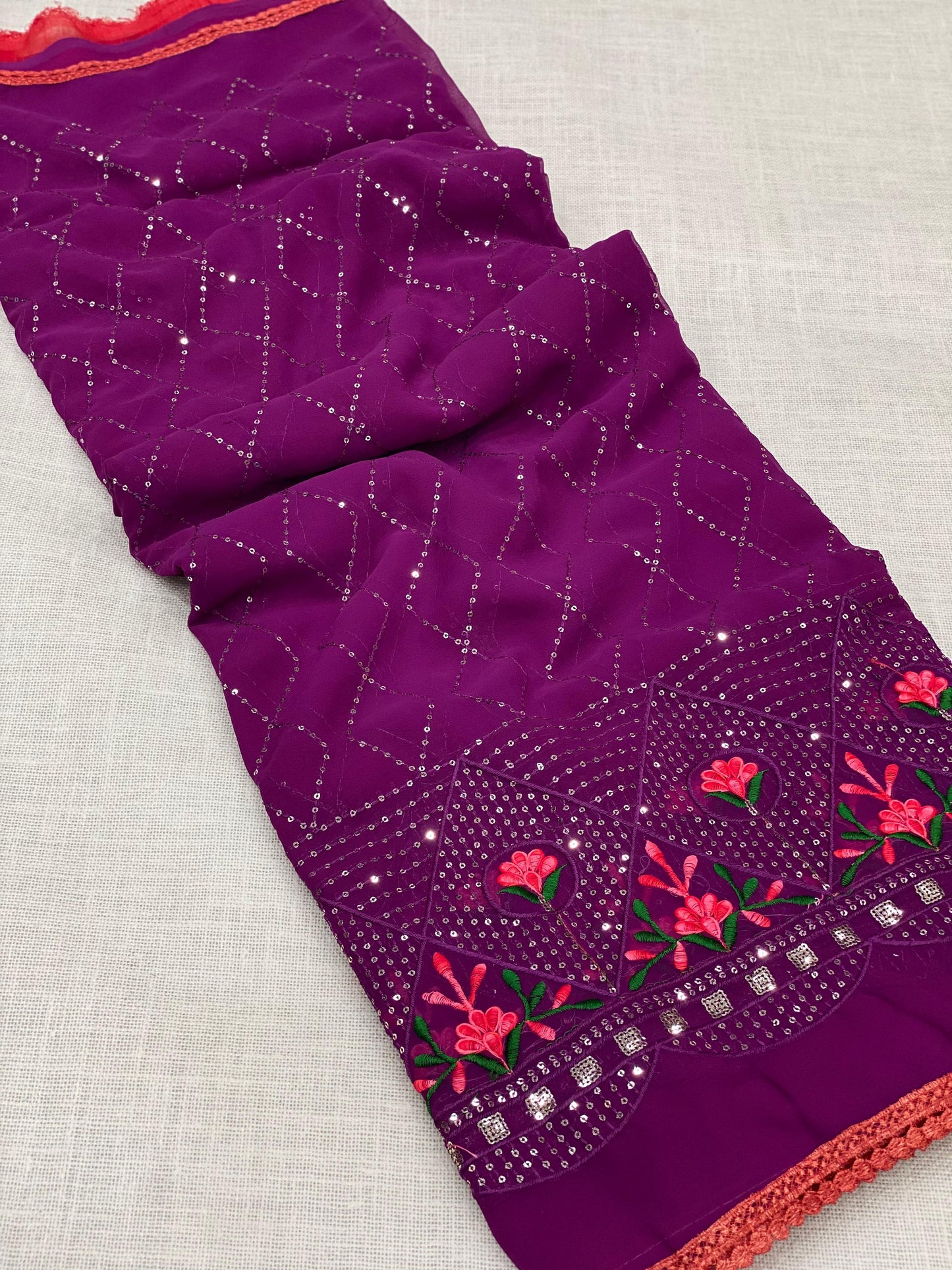 Soft Georgette Saree With Resham Thread Embroidery Work