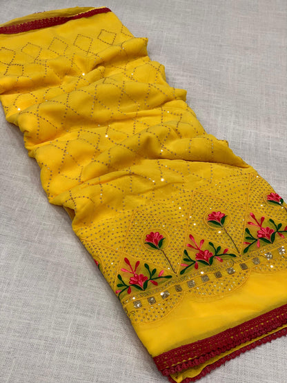 Soft Georgette Saree With Resham Thread Embroidery Work