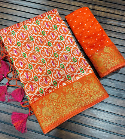 Tussar Silk Saree With Booth Side Border and Pallu and Chit Pallu