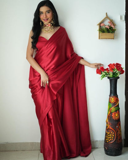 Soft Satin Plain Silk Ready to Wear Saree