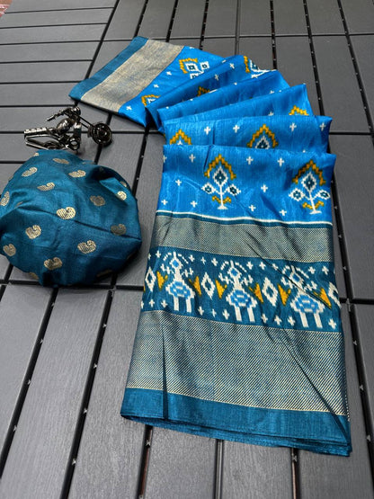 Dola Silk Saree With Foil Print and Patola Printed