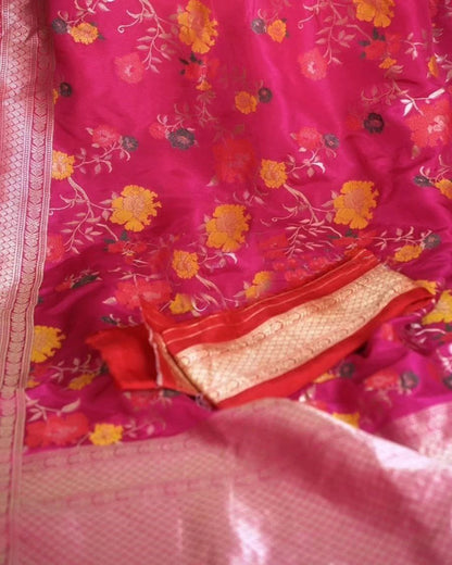 Soft Silk Viscose With Elegant Zari Work Multi Color Flower Design