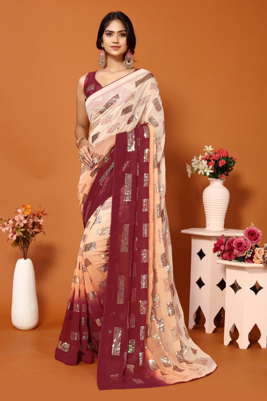 Soft Georgette Dual Shade Saree With Sequence Work