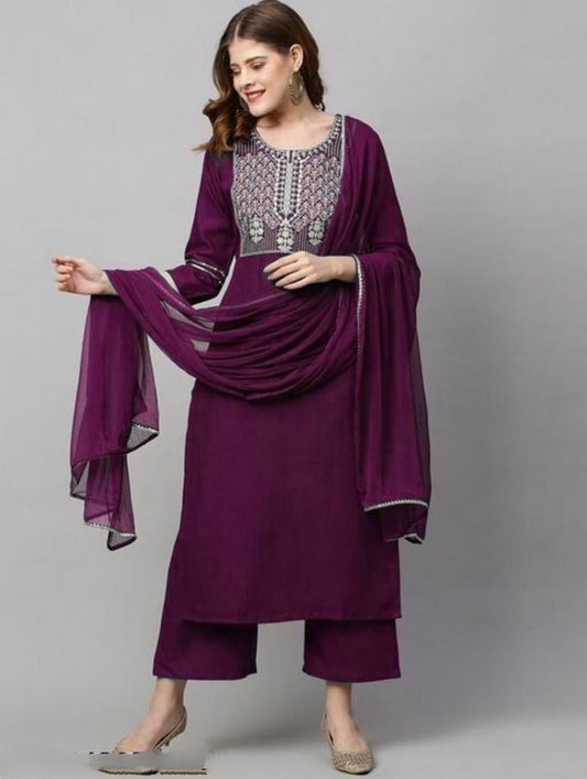 Soft Rayon Straight Cut Kurti With Neck Embroidery Work