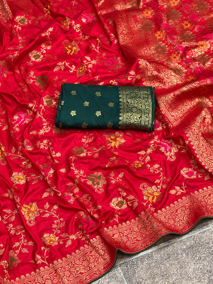 Soft Dola Silk Saree With Zari and Meenakari Weaving