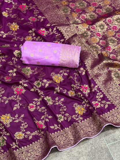 Soft Dola Silk Saree With Zari and Meenakari Weaving