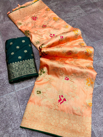 Soft Dola Silk Saree With Zari and Meenakari Weaving