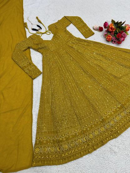 Soft Georgette Anarakali Gown With Thread Embroidery Work