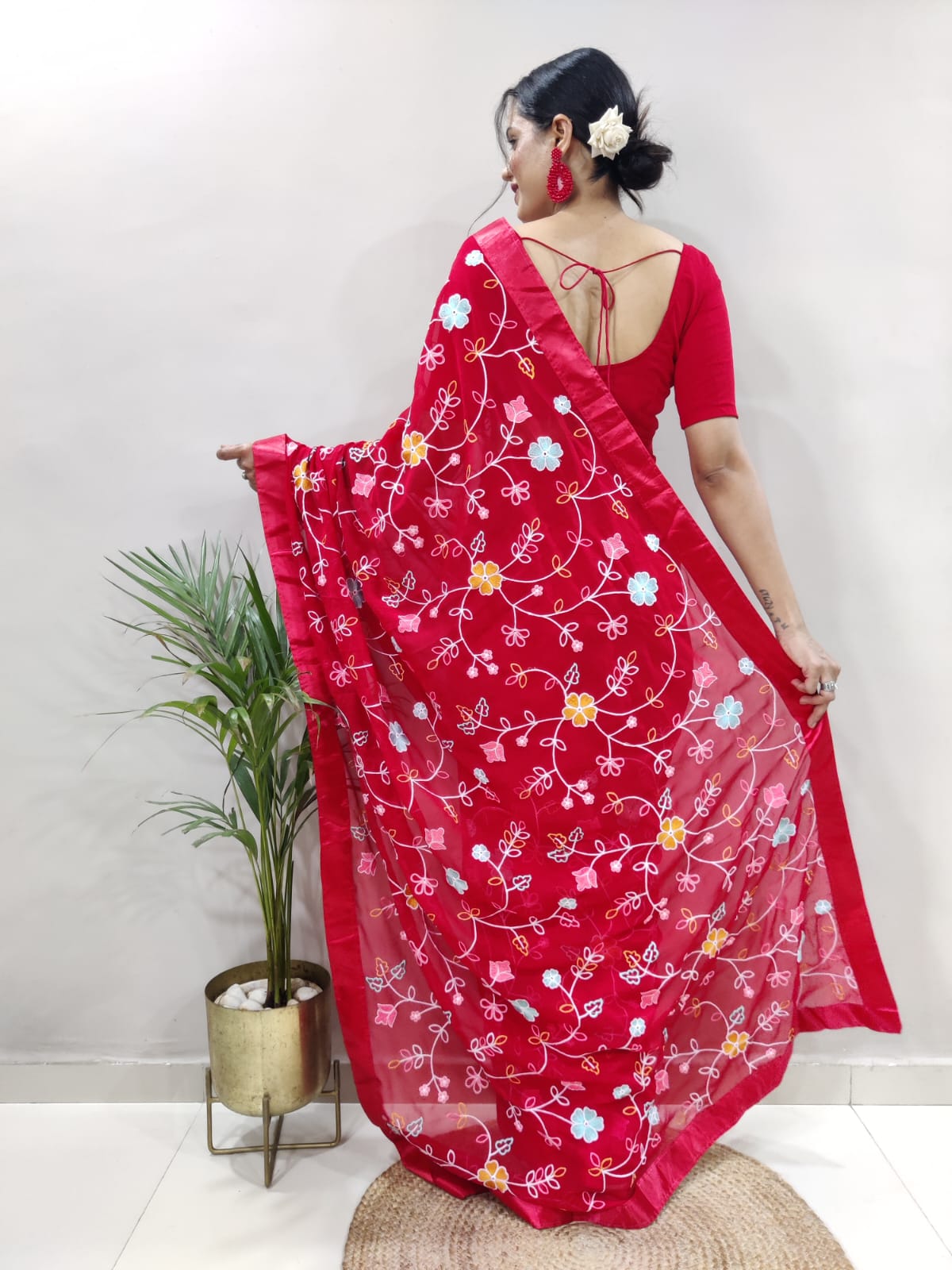 Soft Georgette Ready To Wear Saree With MultiColor Thread Work