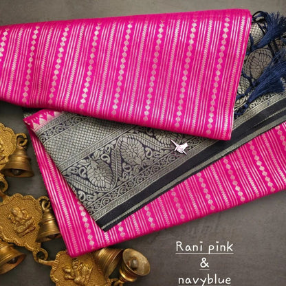 Soft Georgette Banarasi Silk Saree With Silver Zari and Flowral Border