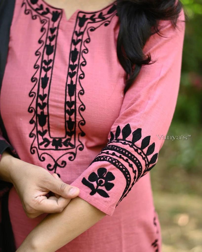 Peach With Black Embroidery Pakisthani Kurta Set