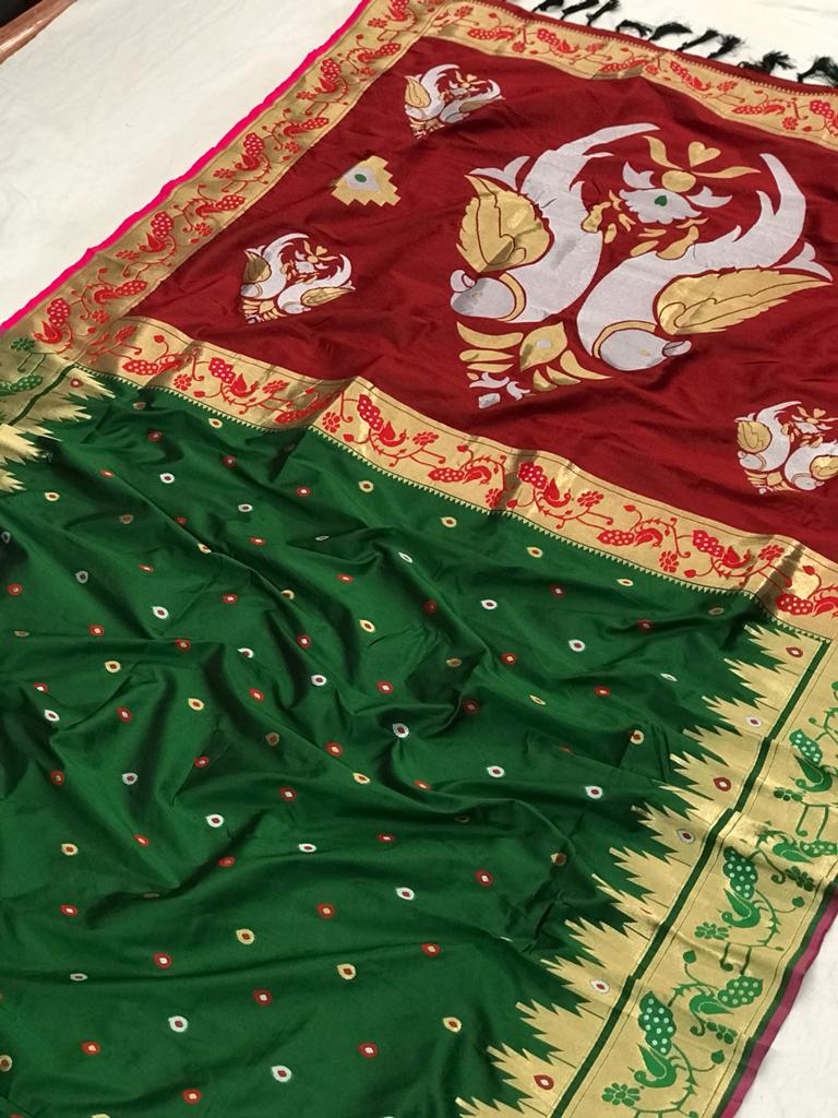 Soft Paithani Kanchipuram Silk Saree with Parrot Design