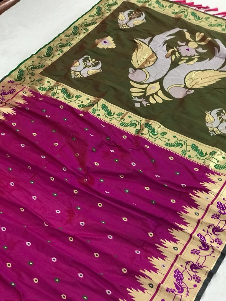 Soft Paithani Kanchipuram Silk Saree with Parrot Design