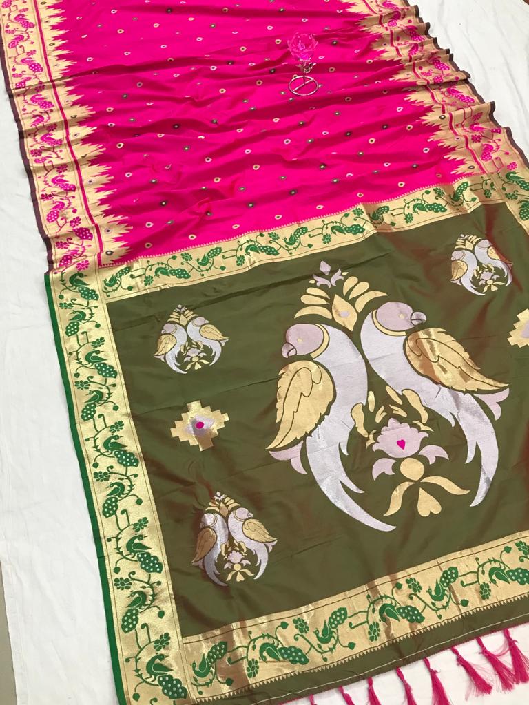 Soft Paithani Kanchipuram Silk Saree with Parrot Design