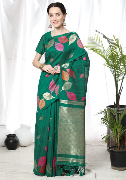 Tussar Silk Saree With Colorful Woven Border and Zari Woven Pallu