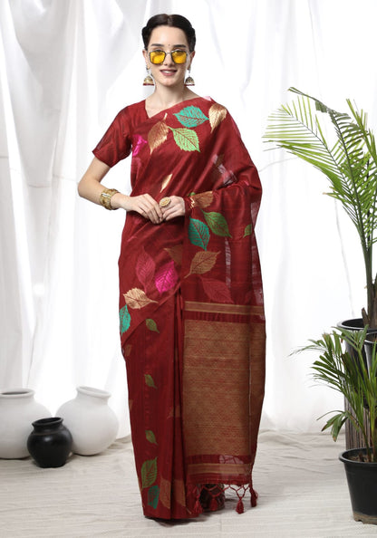 Tussar Silk Saree With Colorful Woven Border and Zari Woven Pallu