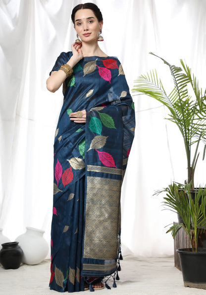 Tussar Silk Saree With Colorful Woven Border and Zari Woven Pallu