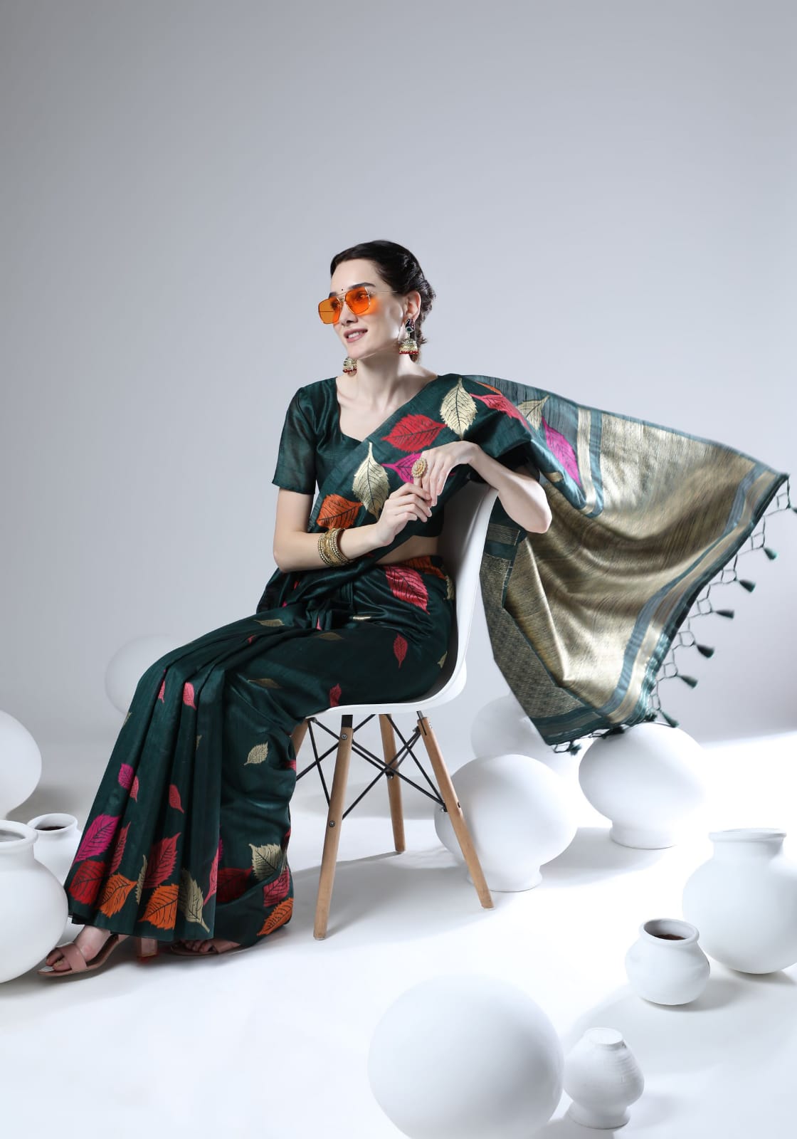 Tussar Silk Saree With Colorful Woven Border and Zari Woven Pallu