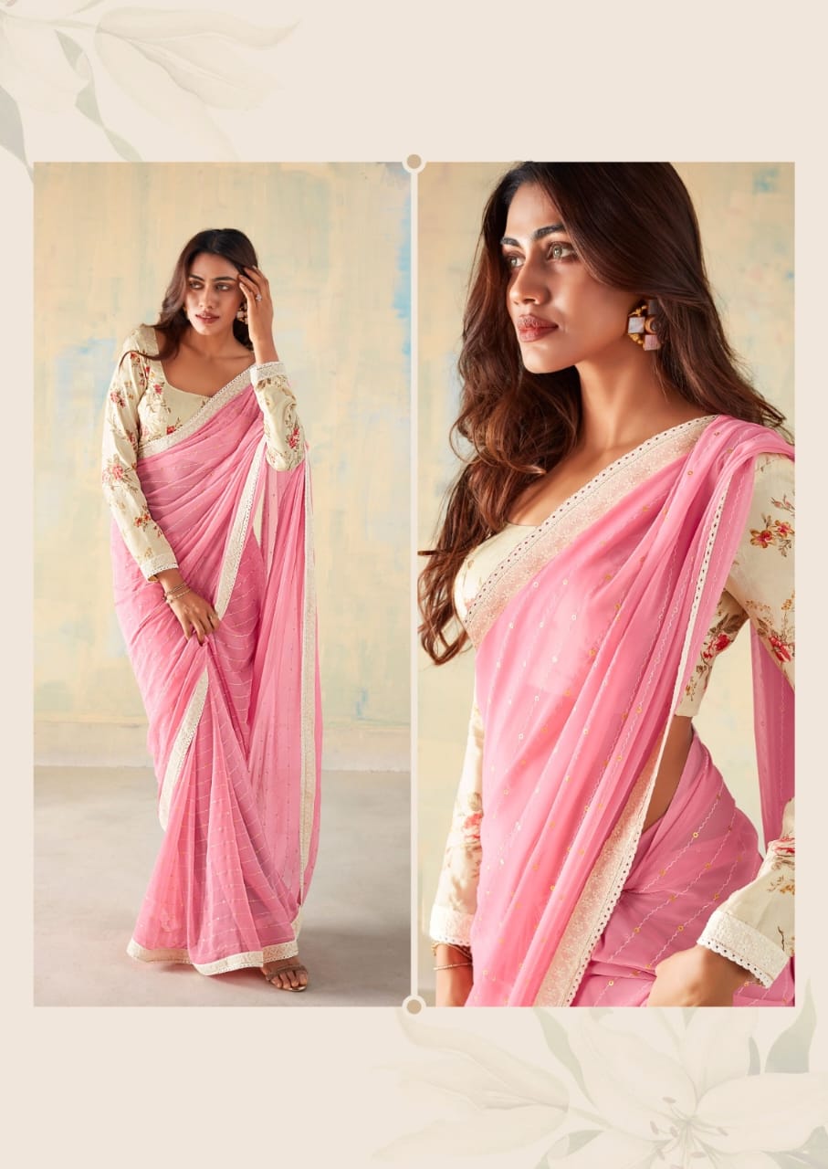 Soft Georgette Fancy Design Saree With Lace Border and Sequence Work