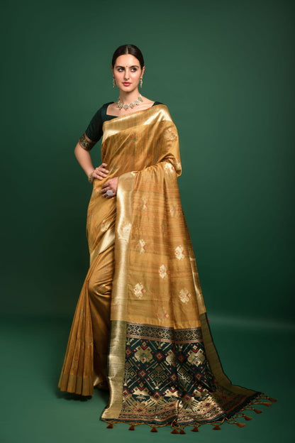 Tussar Silk Saree With Patola Weaving Design and Zari Weaving