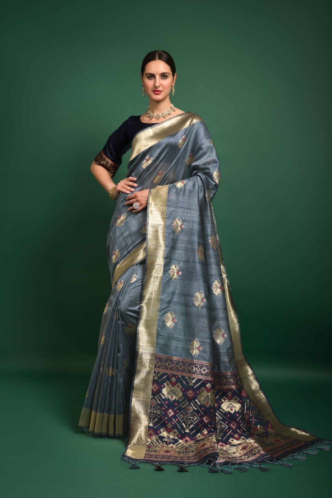 Tussar Silk Saree With Patola Weaving Design and Zari Weaving