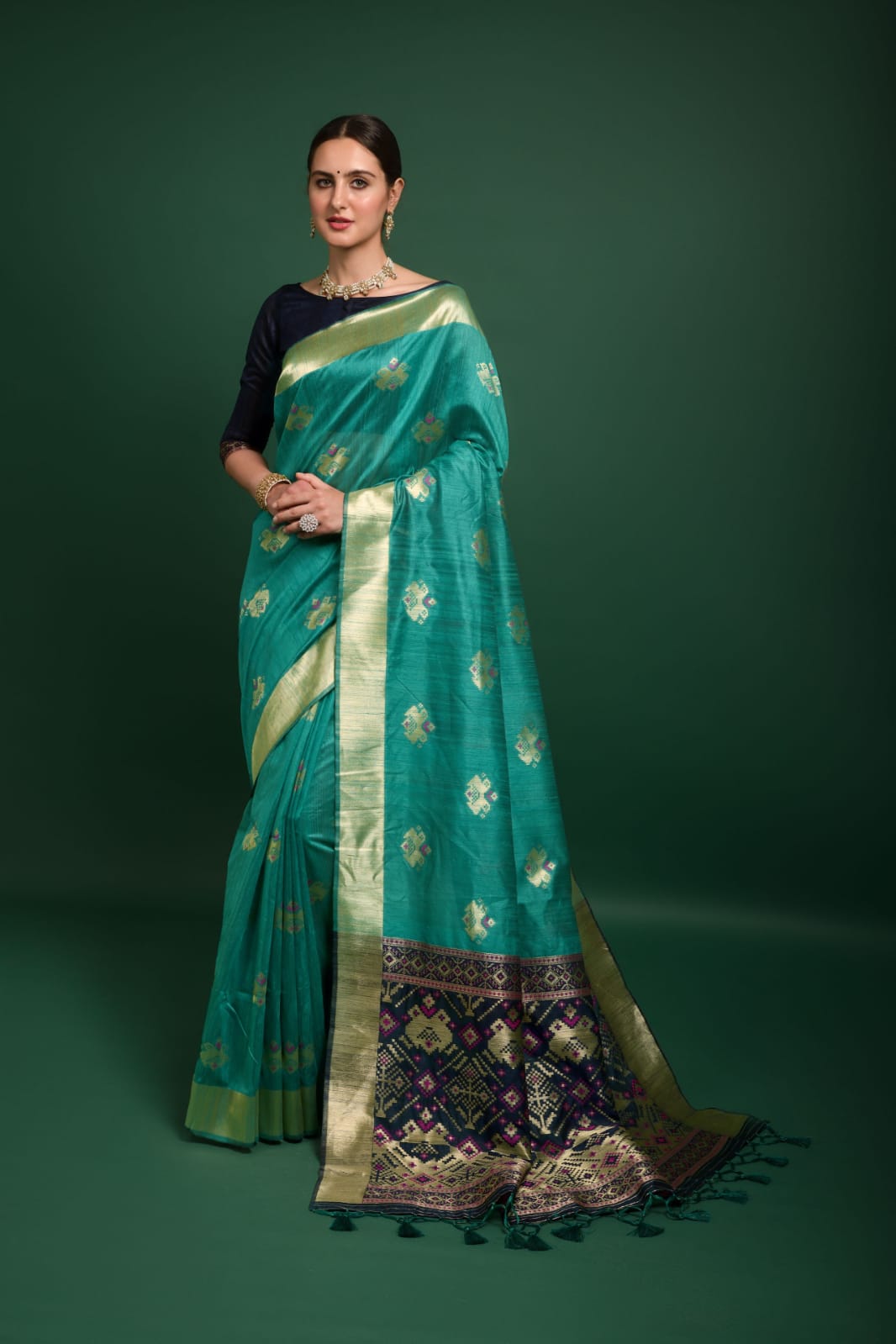 Tussar Silk Saree With Patola Weaving Design and Zari Weaving