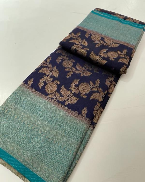 Soft Cotton Georgette Saree With Tiny Butties and Silver Zari Weaving