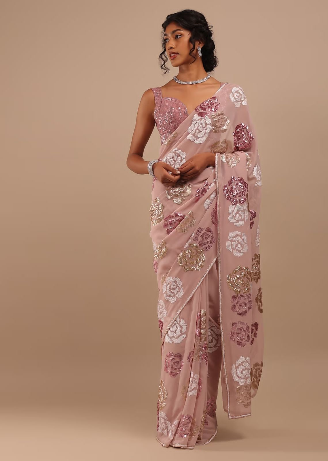 Soft Georgette Multi Sequence Saree With Work Blouse