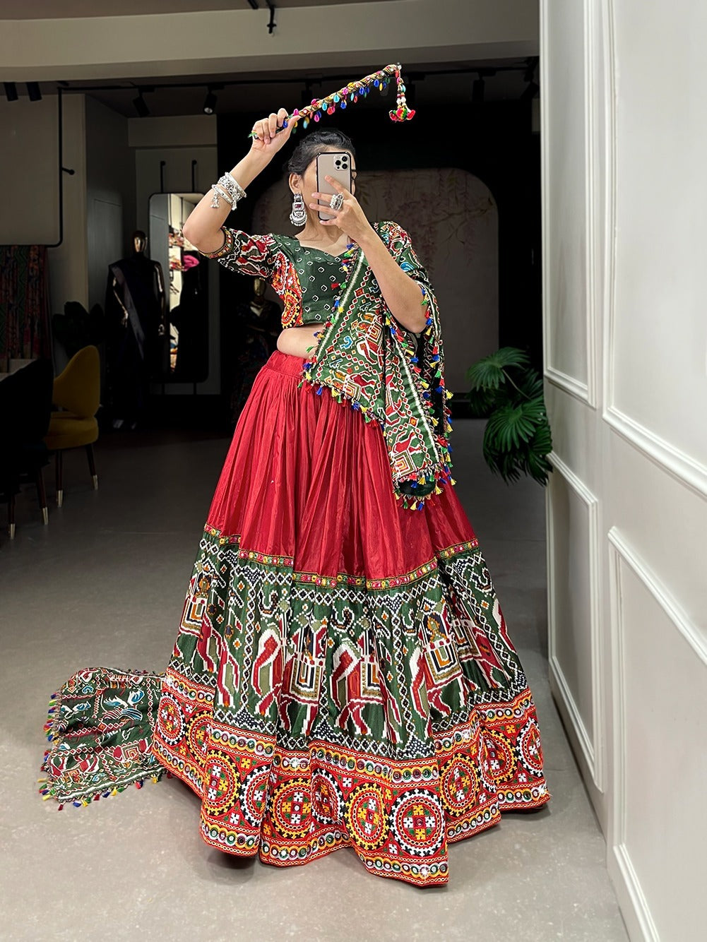 Dola Silk Patola Printed Lehenga With Gamthi Work