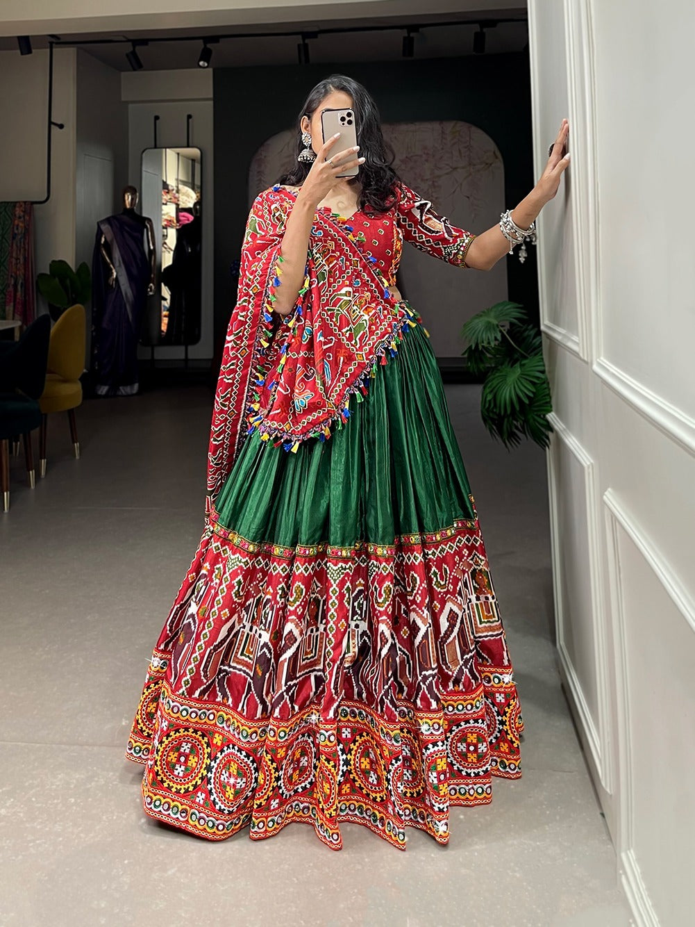 Dola Silk Patola Printed Lehenga With Gamthi Work