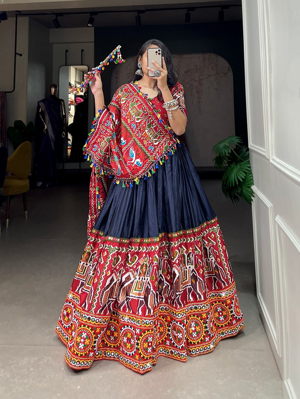 Dola Silk Patola Printed Lehenga With Gamthi Work