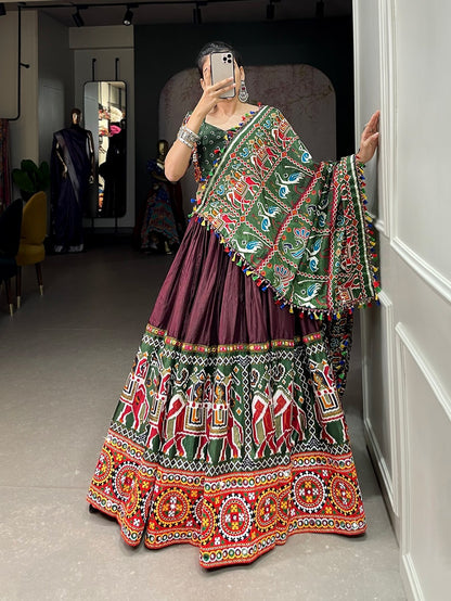 Dola Silk Patola Printed Lehenga With Gamthi Work