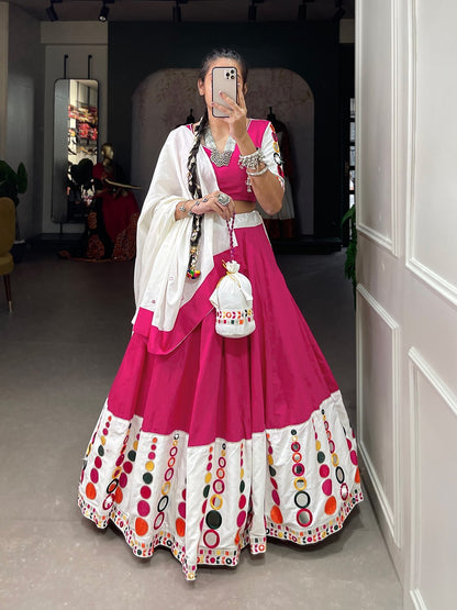 Cotton Traditional Embroidery Work Lehenga With Mirror Work