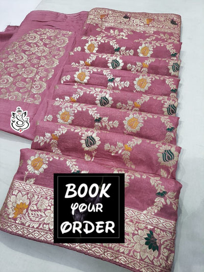 Soft Banarasi Dola Silk Saree With Jari Weaving and Butties