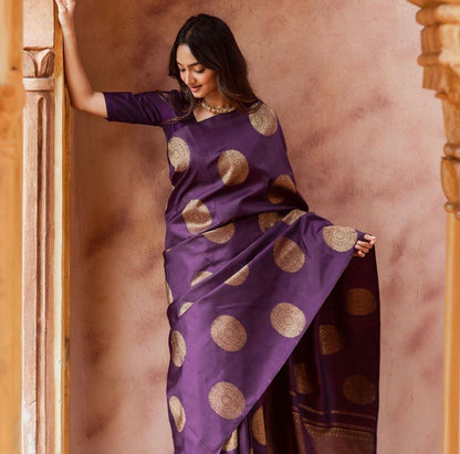 Purple Soft Lichi Silk Saree With Jacquard Border