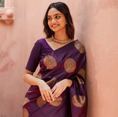 Purple Soft Lichi Silk Saree With Jacquard Border