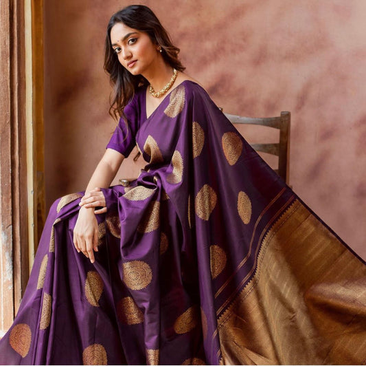 Purple Soft Lichi Silk Saree With Jacquard Border