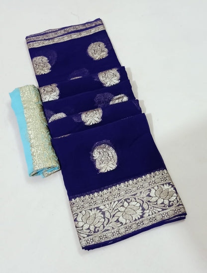 Soft Georgette Saree With Zari Weaving Butties