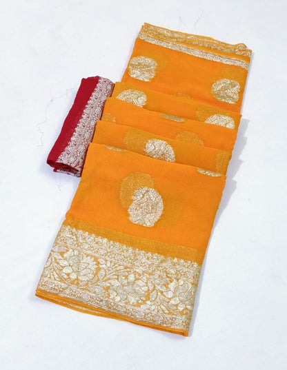 Soft Georgette Saree With Zari Weaving Butties