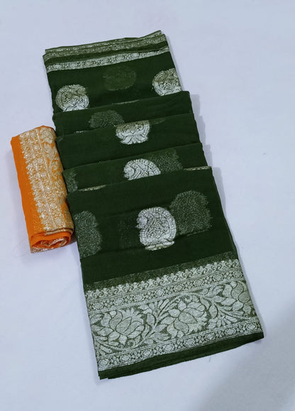 Soft Georgette Saree With Zari Weaving Butties