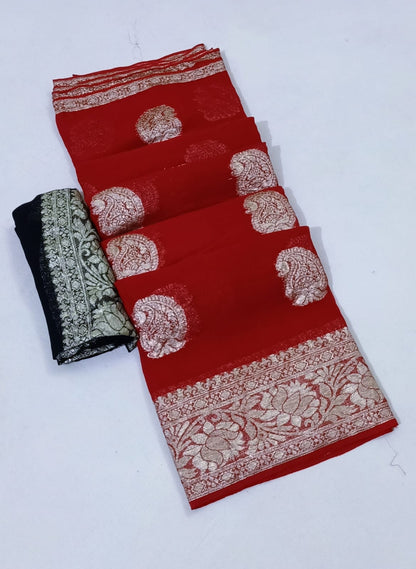 Soft Georgette Saree With Zari Weaving Butties